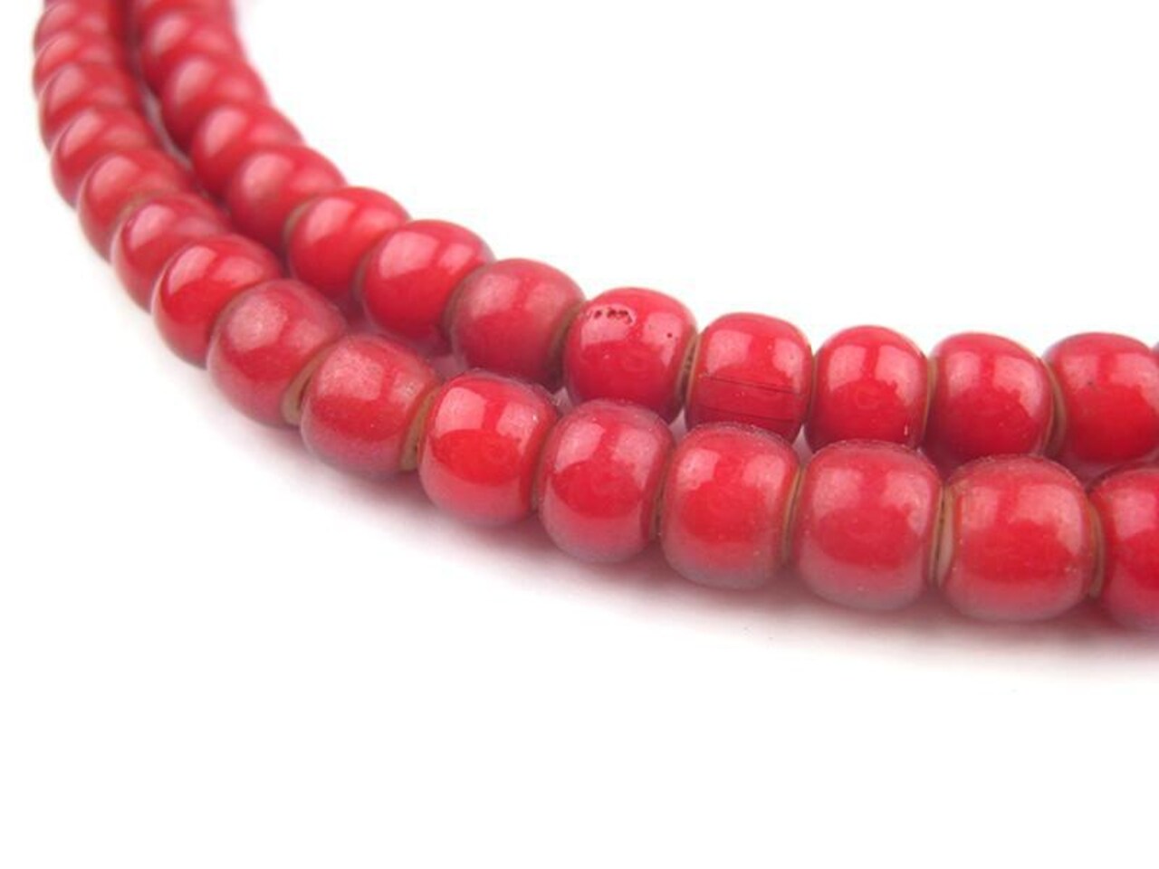 The Bead Chest White Heart Beads - Full Strand of Glass African Trade Beads (6mm, Cranberry Red)